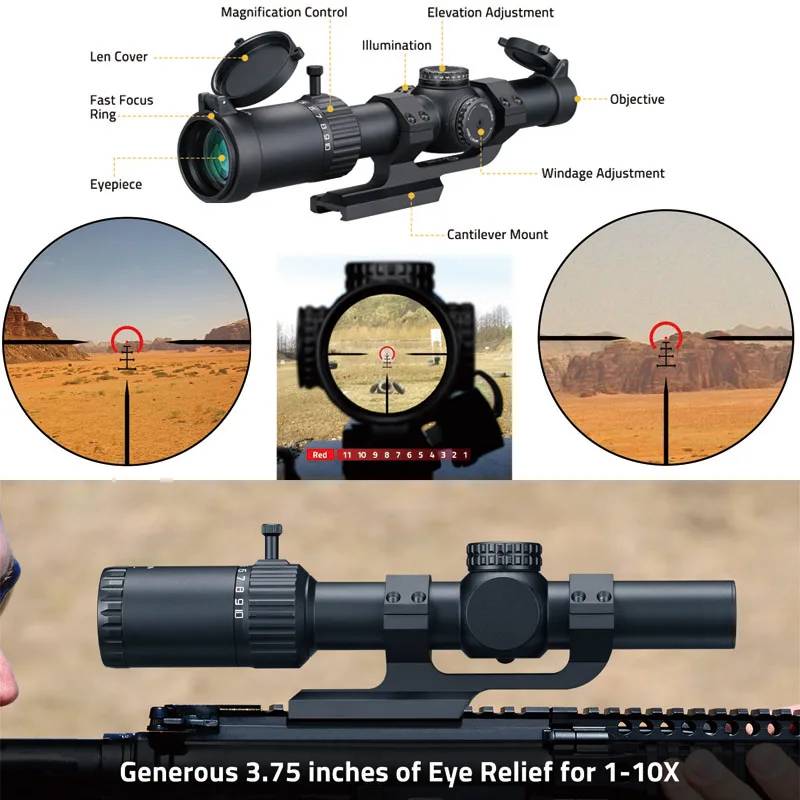 1-10x24 LPVO Rifle Scope 30mm Cantilever Mount Illuminated BDC Reticle Generous Eye Relief Low Power Variable Optic
1-10x24 LPVO Rifle Scope 30mm Cantilever Mount Illuminated BDC Reticle Generous Eye Relief Low Power Variable Optic