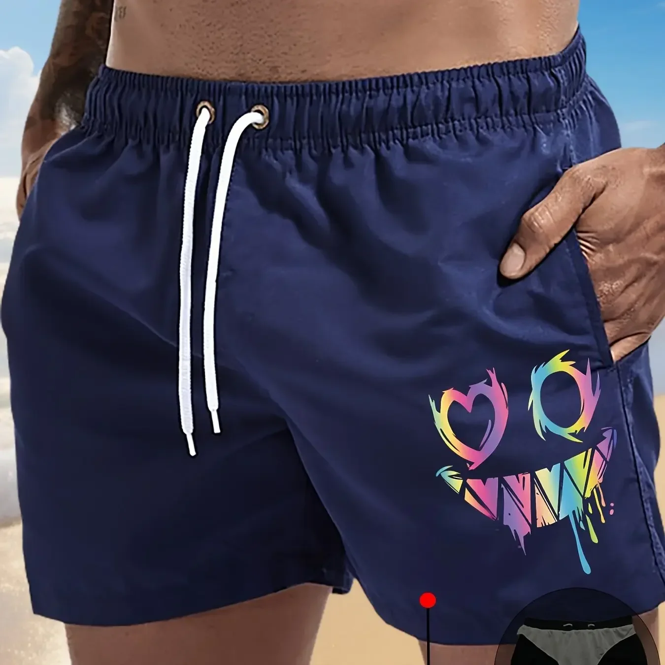 Men's quick-drying swim trunks, summer beach shorts, smiley face casual swim trunks, surfing shorts, sexy lined beach shorts
Men's quick-drying swim trunks, summer beach shorts, smiley face casual swim trunks, surfing shorts, sexy lined beach shorts