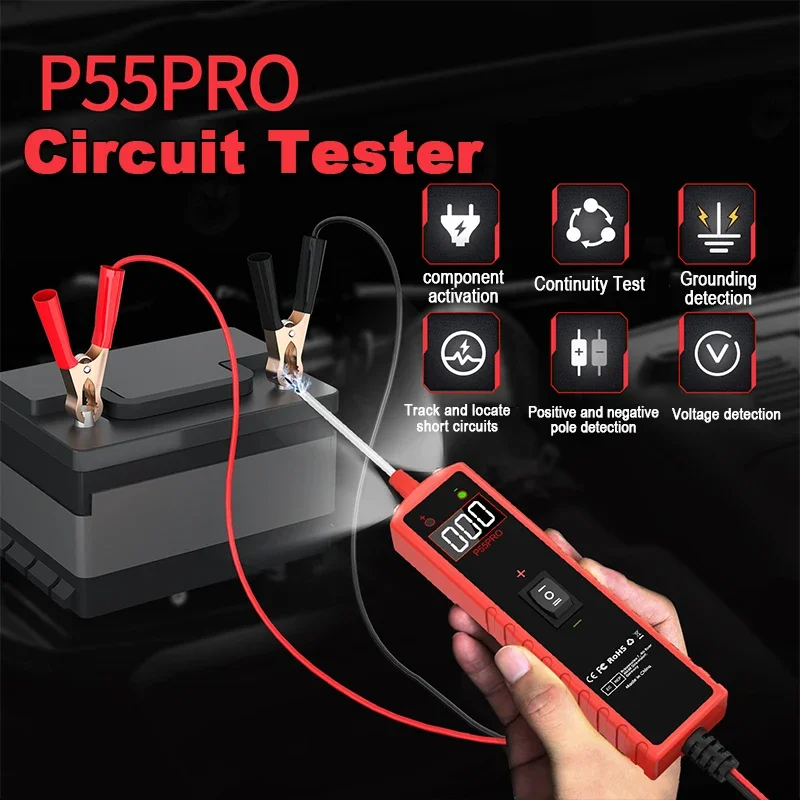 Тестер автомобильных цепей P55PRO 6-30 В, тестер электрического зонда, диагностика автомобиля, обнаружение положительного и отрицательного пульта, напряжение
Тестер автомобильных цепей P55PRO 6-30 В, тестер электрического зонда, диагностика автомобиля, обнаружение положительного и отрицательного пульта, напряжение