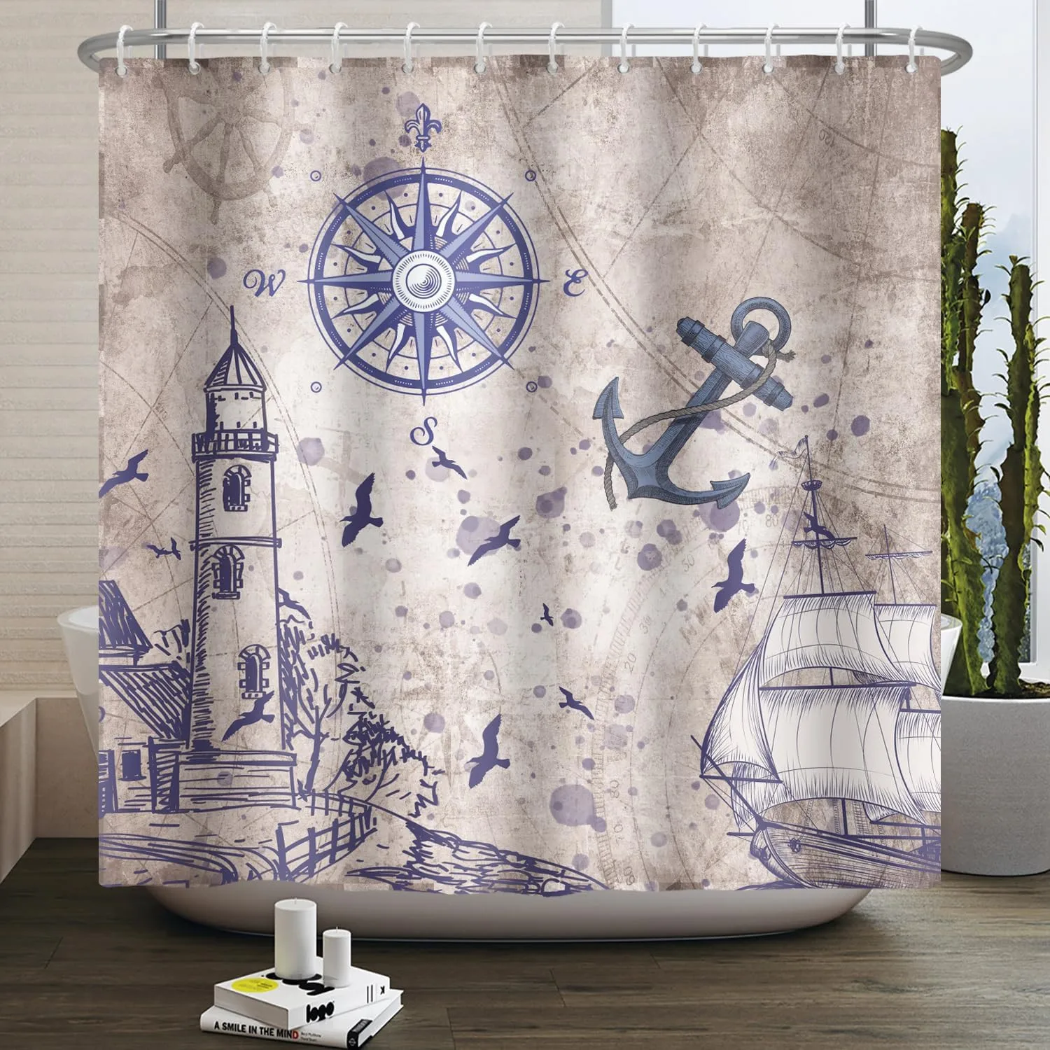 Nautical Sailboat Shower Curtain Purple Lighthouse Compass Beach Bathroom Decor Waterproof Polyester Machine Washable with Hooks
Nautical Sailboat Shower Curtain Purple Lighthouse Compass Beach Bathroom Decor Waterproof Polyester Machine Washable with Hooks