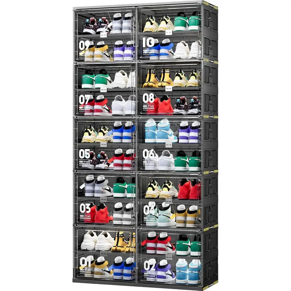 10-Tier Double-Column Collapsible Shoe Cabinet, Holds Up to 40 Pairs, Magnetic Door, Black for Closet & Entryway
10-Tier Double-Column Collapsible Shoe Cabinet, Holds Up to 40 Pairs, Magnetic Door, Black for Closet & Entryway