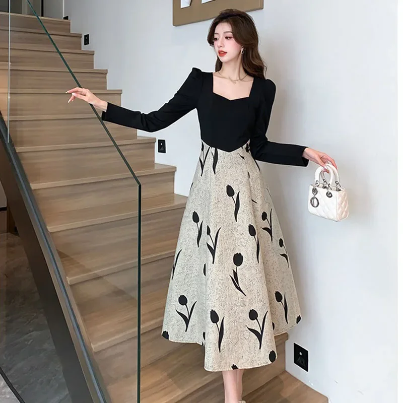 Women's French Square Neck Patchwork Dress Elegant Draped Slimming Waist Long Autumn Party Chic Style New 2025
Women's French Square Neck Patchwork Dress Elegant Draped Slimming Waist Long Autumn Party Chic Style New 2025