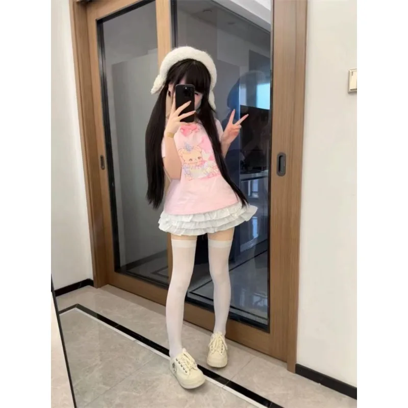 Summer New Bow Design T-shirt Japanese Subculture Kawaii Cartoon Printed Lace Patchwork T Shirts Women's Pink Cute Clothing
Summer New Bow Design T-shirt Japanese Subculture Kawaii Cartoon Printed Lace Patchwork T Shirts Women's Pink Cute Clothing