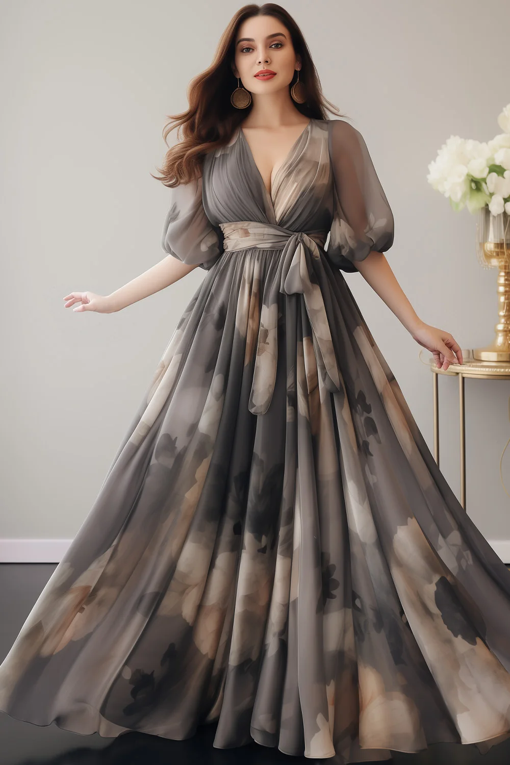 Flycurvy Plus Size Wedding Guest Dark Gray Chiffon Floral Print Puff Sleeve Maxi Dress
Flycurvy Plus Size Wedding Guest Dark Gray Chiffon Floral Print Puff Sleeve Maxi Dress