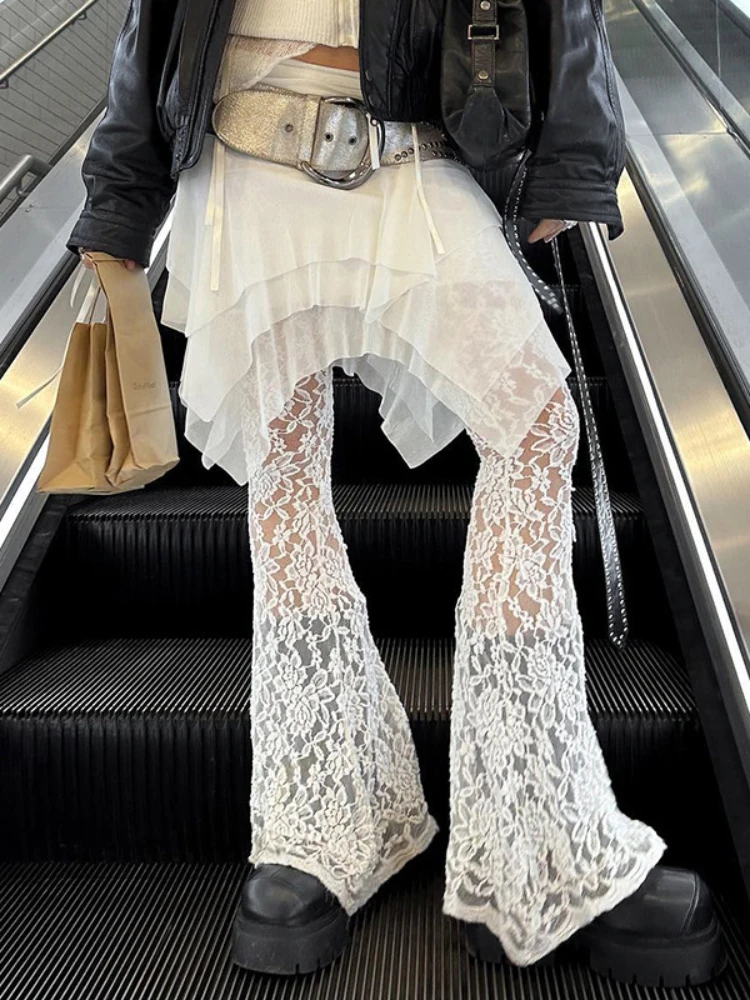 2024 New Gothic Lace Mesh Flared Pants Sexy Harajuku Aesthetic See Through Long Trousers Y2K Vintage Women Summer Fairy Clothes
2024 New Gothic Lace Mesh Flared Pants Sexy Harajuku Aesthetic See Through Long Trousers Y2K Vintage Women Summer Fairy Clothes