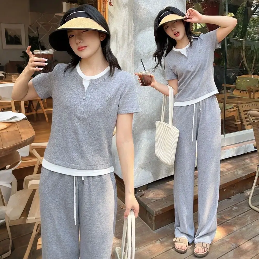 Summer Sporty Street Style Women's Set Short Sleeve T-Shirt High Waist Wide Leg Pants Two-Piece Casual Fashion Outfit
Summer Sporty Street Style Women's Set Short Sleeve T-Shirt High Waist Wide Leg Pants Two-Piece Casual Fashion Outfit