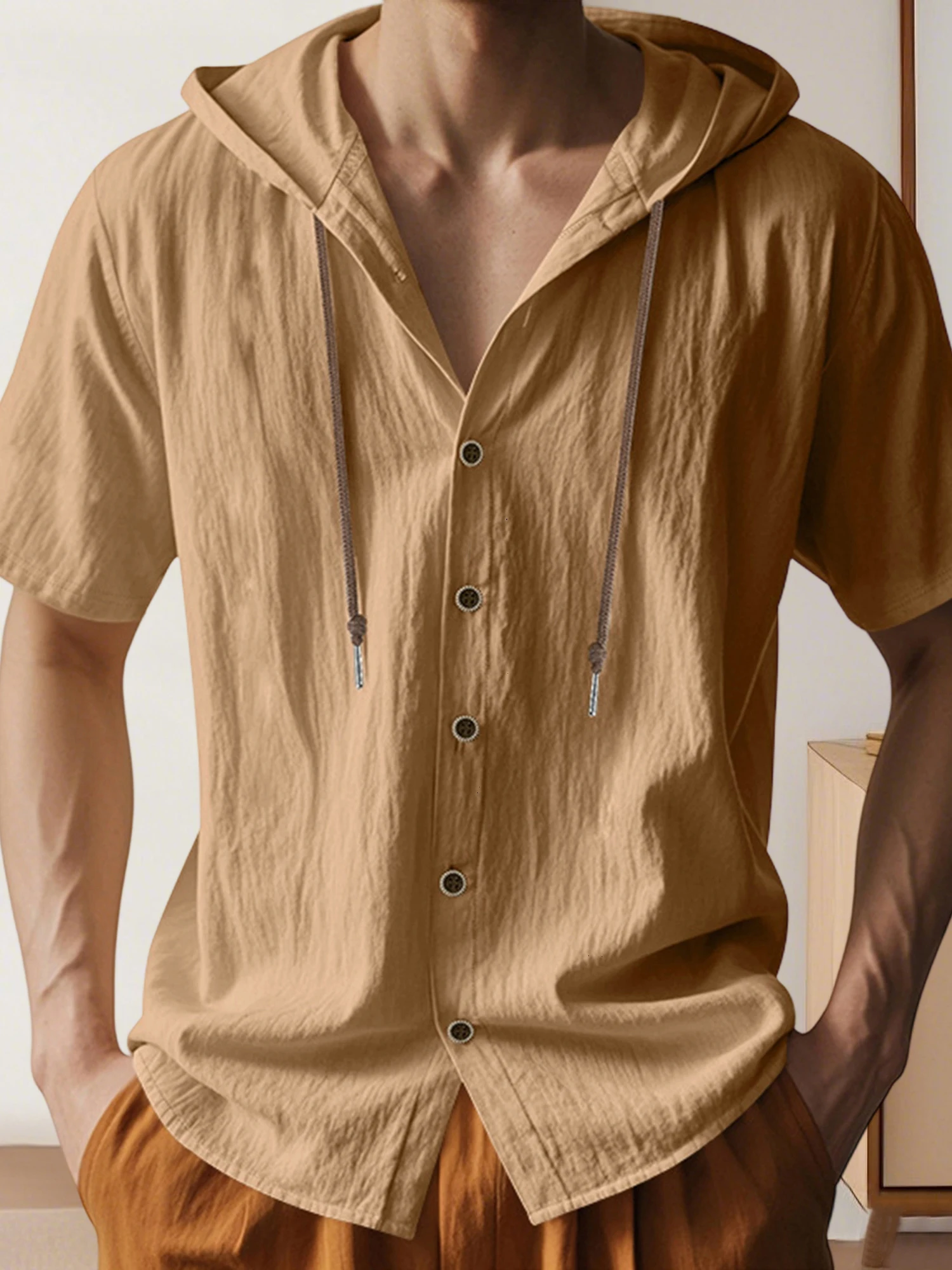 Men s Short Sleeve Hooded Shirt with Button Closure Solid Color Summer Top for Casual Daily Wear and Outdoor Activities
Men s Short Sleeve Hooded Shirt with Button Closure Solid Color Summer Top for Casual Daily Wear and Outdoor Activities
