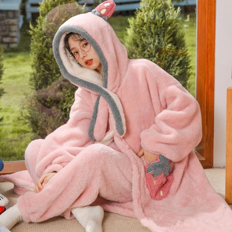 Kawaii Pajamas Set For Womens Girls Flannel Bathrobe Warm Winter Cartoon Sleepwear Pyjamas Long Robes with Pants Women Nightwear
Kawaii Pajamas Set For Womens Girls Flannel Bathrobe Warm Winter Cartoon Sleepwear Pyjamas Long Robes with Pants Women Nightwear
