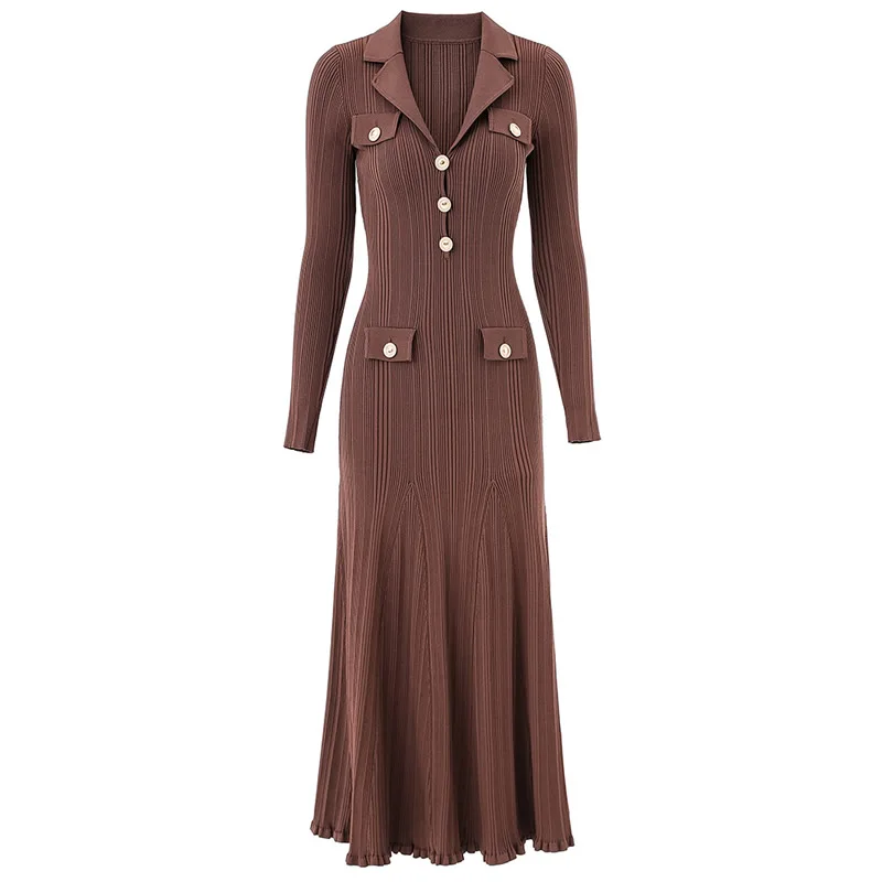 Women Knitting Cotton Dress Long Sleeve Turn-Down Collar Long Dress
Women Knitting Cotton Dress Long Sleeve Turn-Down Collar Long Dress