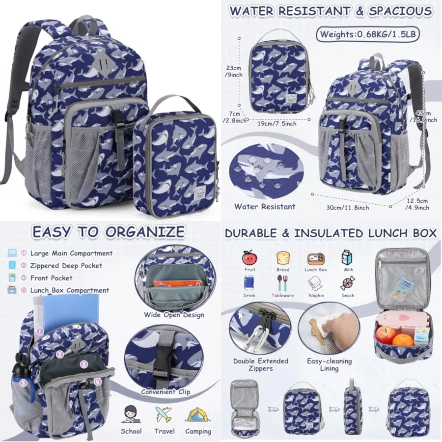 Backpack Lunch Bag Set, Boys Large School Bookbag Insulated Lunch Box for Toddlers Preschool, Daycare, Kindergarten, Elementary
Backpack Lunch Bag Set, Boys Large School Bookbag Insulated Lunch Box for Toddlers Preschool, Daycare, Kindergarten, Elementary