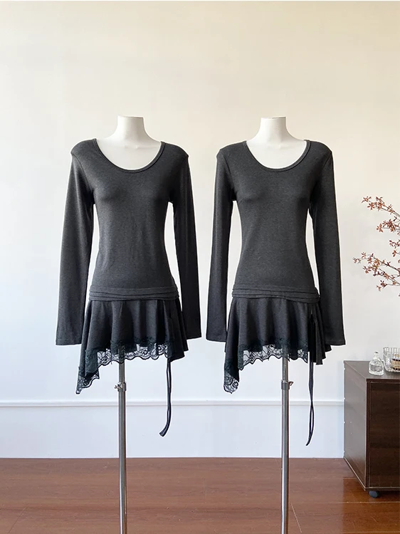Heavy Embellished Lace Trim Belted Slim Fit Long Sleeve T-Shirt Dress round Neck Base Shirt Women Korean Style Commute Fashion
Heavy Embellished Lace Trim Belted Slim Fit Long Sleeve T-Shirt Dress round Neck Base Shirt Women Korean Style Commute Fashion