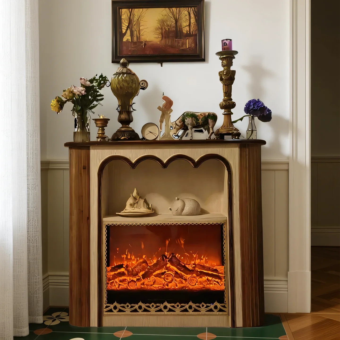 French mantel living room decoration anti-real stove heating against the wall household solid wood
French mantel living room decoration anti-real stove heating against the wall household solid wood