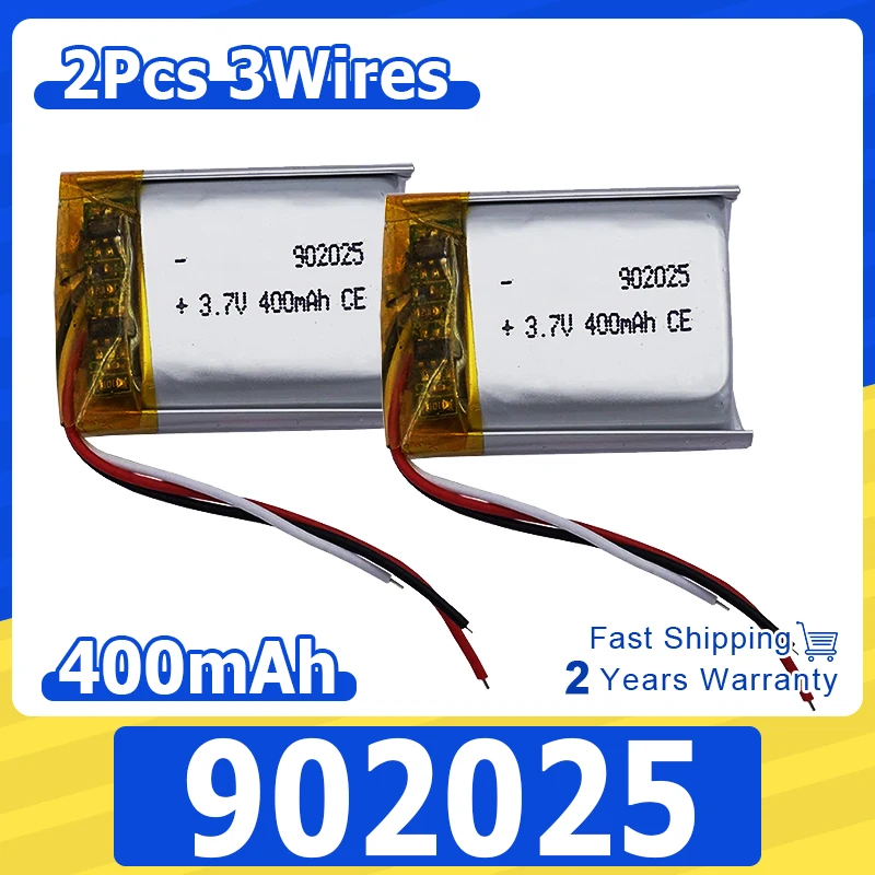 2pcs 3.7v 400mah 1.48Wh Li Lithium Battery 902025 Li-ion 3-Wires Thermistor Repair GPS Bluetooth Speaker Headphones Headset Mp4
2pcs 3.7v 400mah 1.48Wh Li Lithium Battery 902025 Li-ion 3-Wires Thermistor Repair GPS Bluetooth Speaker Headphones Headset Mp4