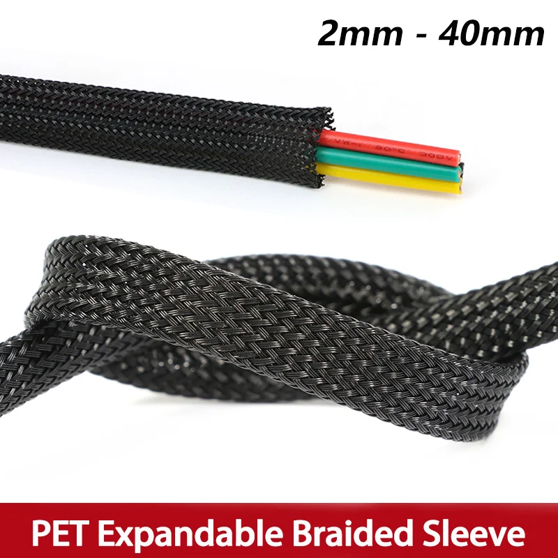 Black 2mm - 60mm Insulation PET Expandable Braided Sleeve High Density Wire Wrap Cover Nylon Sheath Protection Cable Sleeving
Black 2mm - 60mm Insulation PET Expandable Braided Sleeve High Density Wire Wrap Cover Nylon Sheath Protection Cable Sleeving
