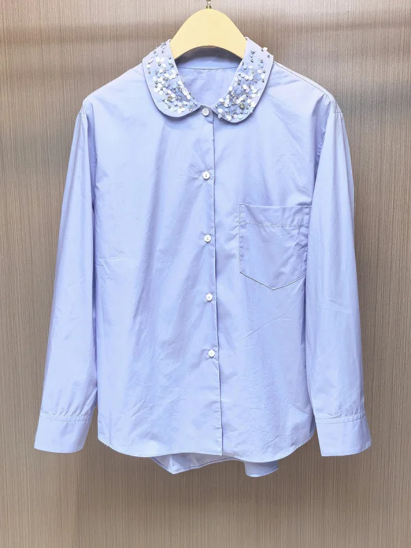 French Sle Loose Fit Long Sve Blue Double Layer Detachable Button down Doll Collar Women's irt Spring Season Single Bu...
French Sle Loose Fit Long Sve Blue Double Layer Detachable Button down Doll Collar Women's irt Spring Season Single Bu...