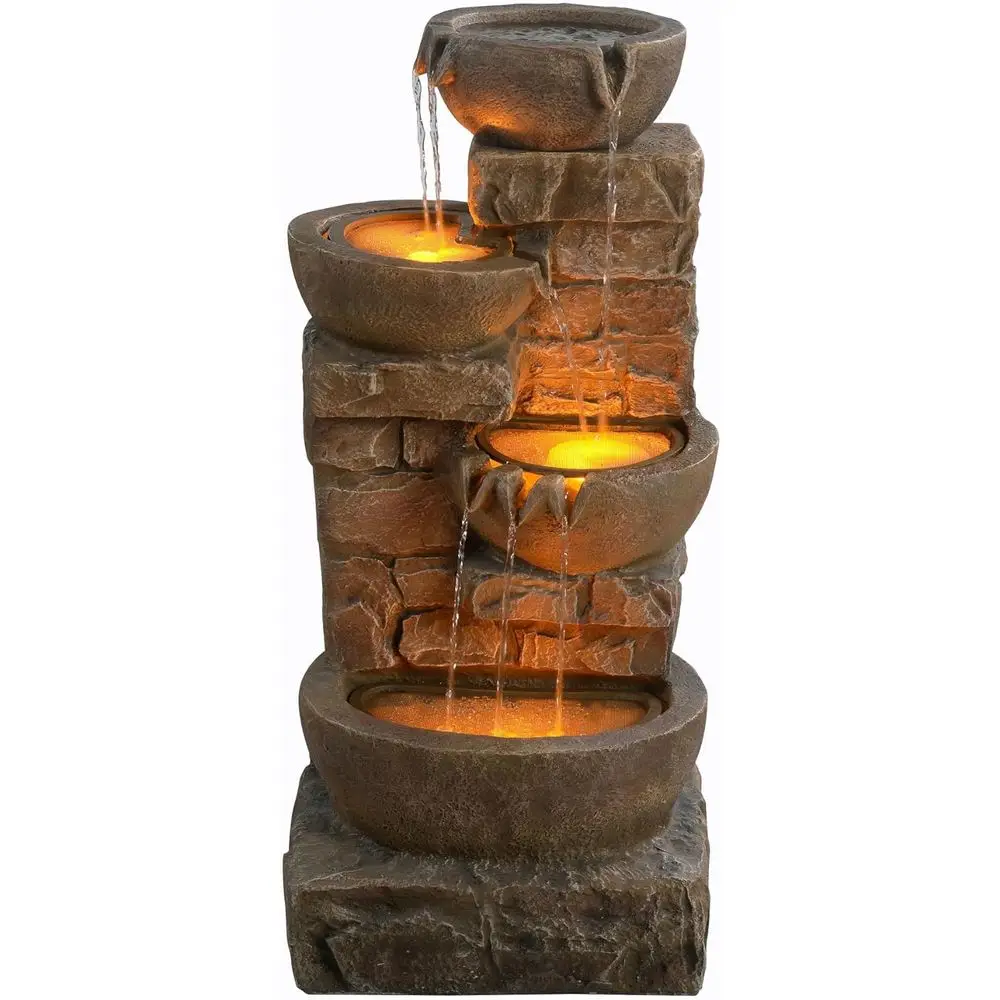 Brown Cascading Bowls and Stacked Stones LED Fountain for Outdoor Living Spaces
Brown Cascading Bowls and Stacked Stones LED Fountain for Outdoor Living Spaces