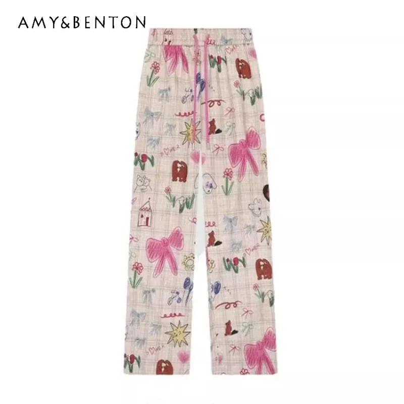 Japanese Women's Trousers Colorful Graffiti Print Casual Pants Y2k Splicing High-waisted Drawstring Loose Wide-leg Pants Female
Japanese Women's Trousers Colorful Graffiti Print Casual Pants Y2k Splicing High-waisted Drawstring Loose Wide-leg Pants Female