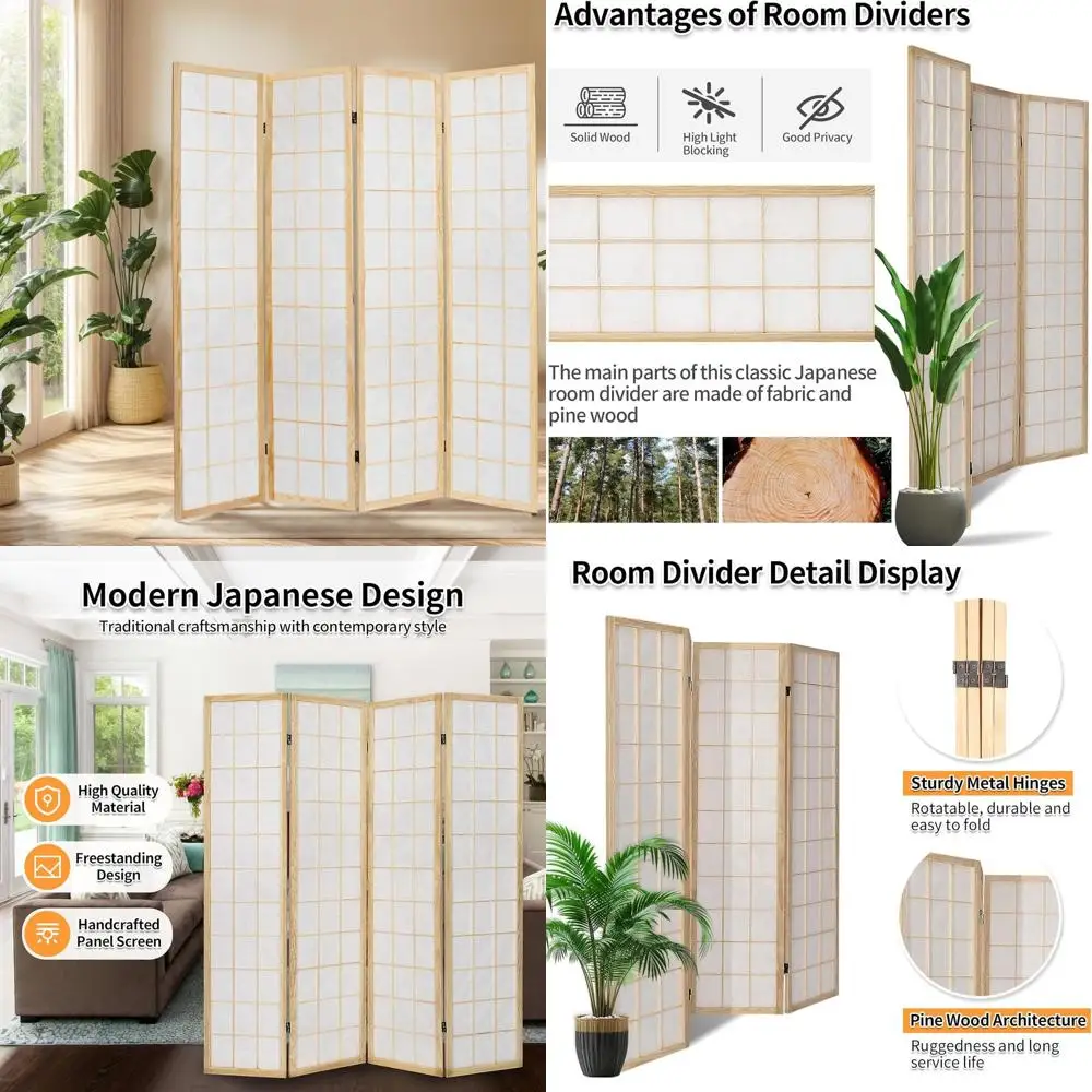 Japanese-Style 5.6Ft Folding Shoji Room Divider, White, Portable Privacy Screen for Home and Office
Japanese-Style 5.6Ft Folding Shoji Room Divider, White, Portable Privacy Screen for Home and Office