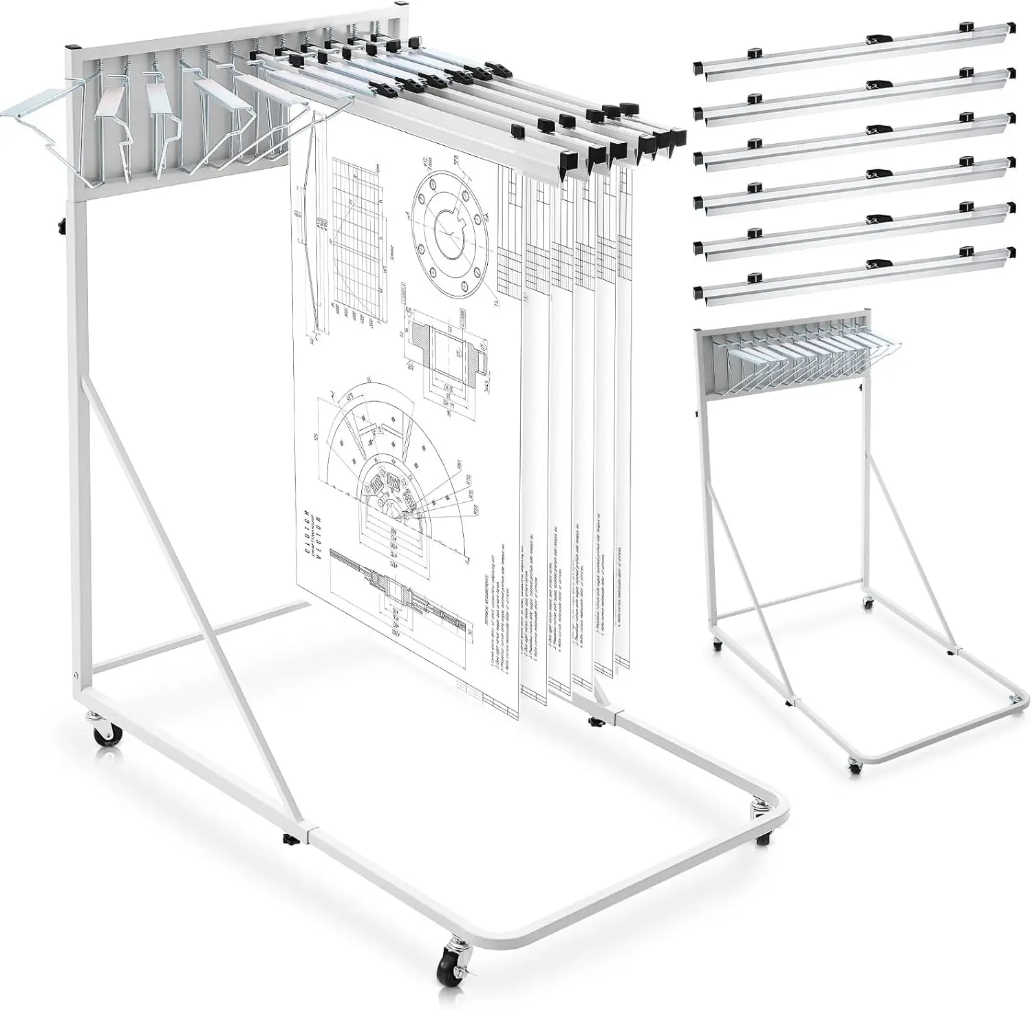 Mobile Blueprint Holder Rack, Adjustable Mobile Blueprint Holder with 6 30 In Hanging Clamps 4 Wheels Poster Display Rack Storage Organizer Stand for File Display Plan Office Home(Silver)
Mobile Blueprint Holder Rack, Adjustable Mobile Blueprint Holder with 6 30 In Hanging Clamps 4 Wheels Poster Display Rack Storage Organizer Stand for File Display Plan Office Home(Silver)