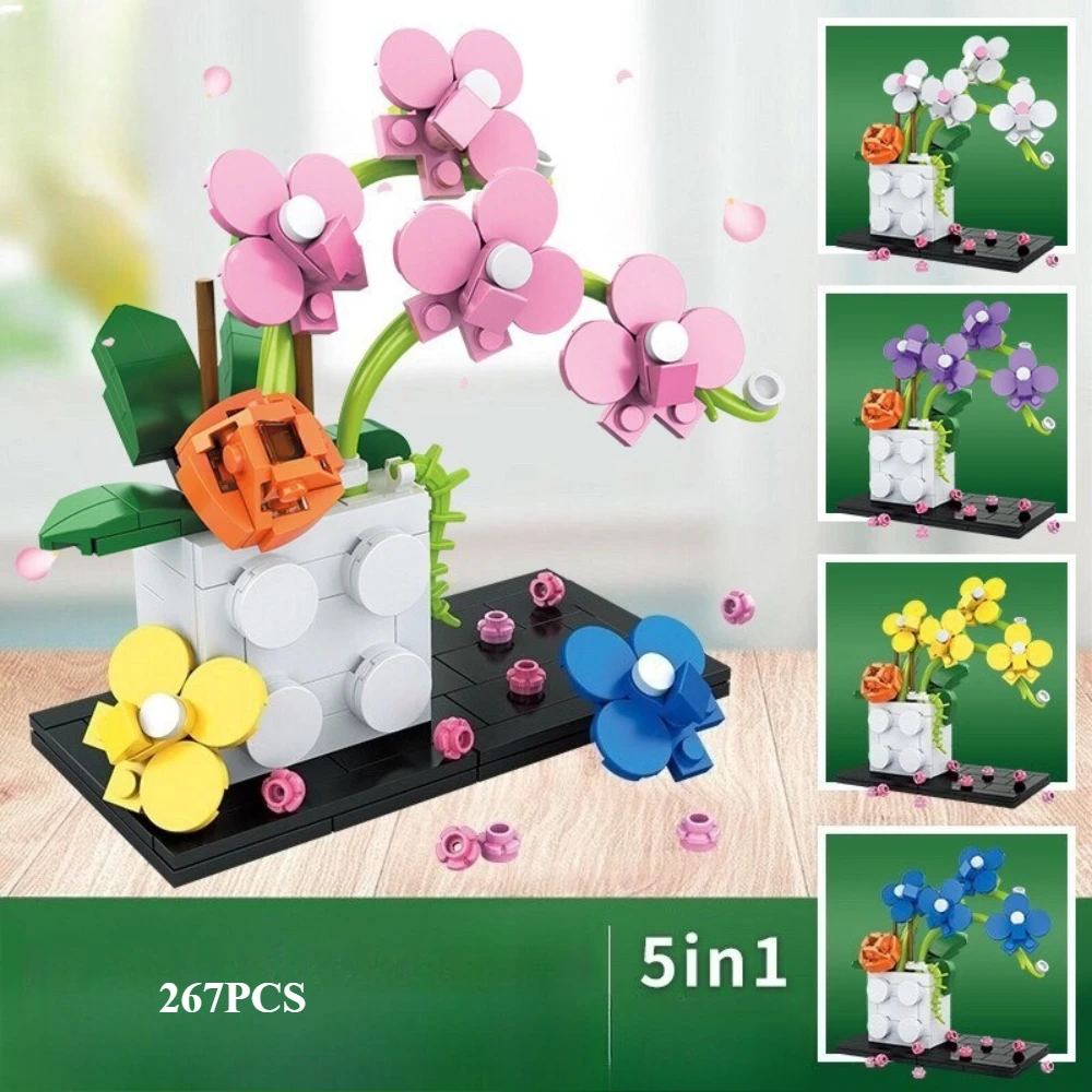 MOC 5 In 1 Color Orchid Flower Bouquet Building Blocks Set Replaceable Everlasting Blossom Decor Toys For Kid Gifts Birthday Day
MOC 5 In 1 Color Orchid Flower Bouquet Building Blocks Set Replaceable Everlasting Blossom Decor Toys For Kid Gifts Birthday Day