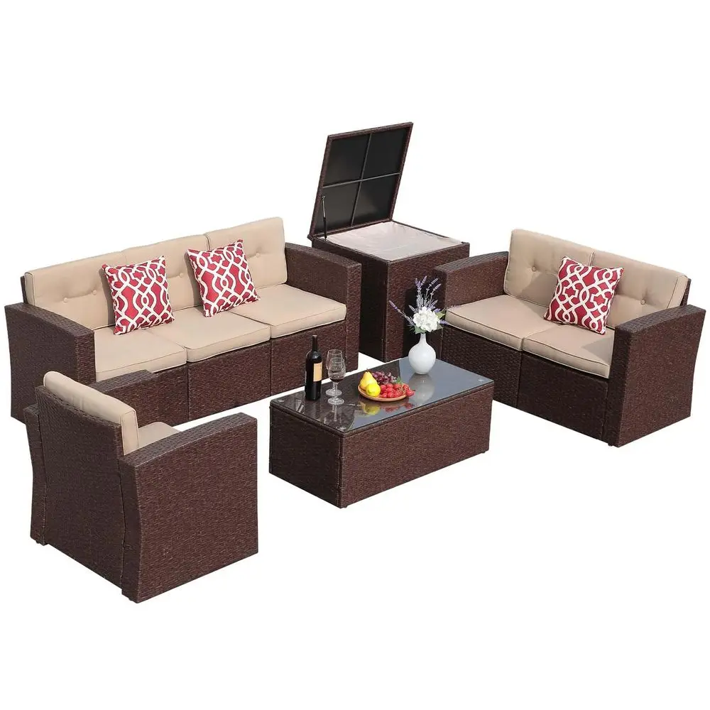 8 Pieces Outdoor Patio Furniture Set with 88 Gallon Storage Box, Rattan Wicker Patio Conversation Set with Coffee Tea Table, Ou
8 Pieces Outdoor Patio Furniture Set with 88 Gallon Storage Box, Rattan Wicker Patio Conversation Set with Coffee Tea Table, Ou