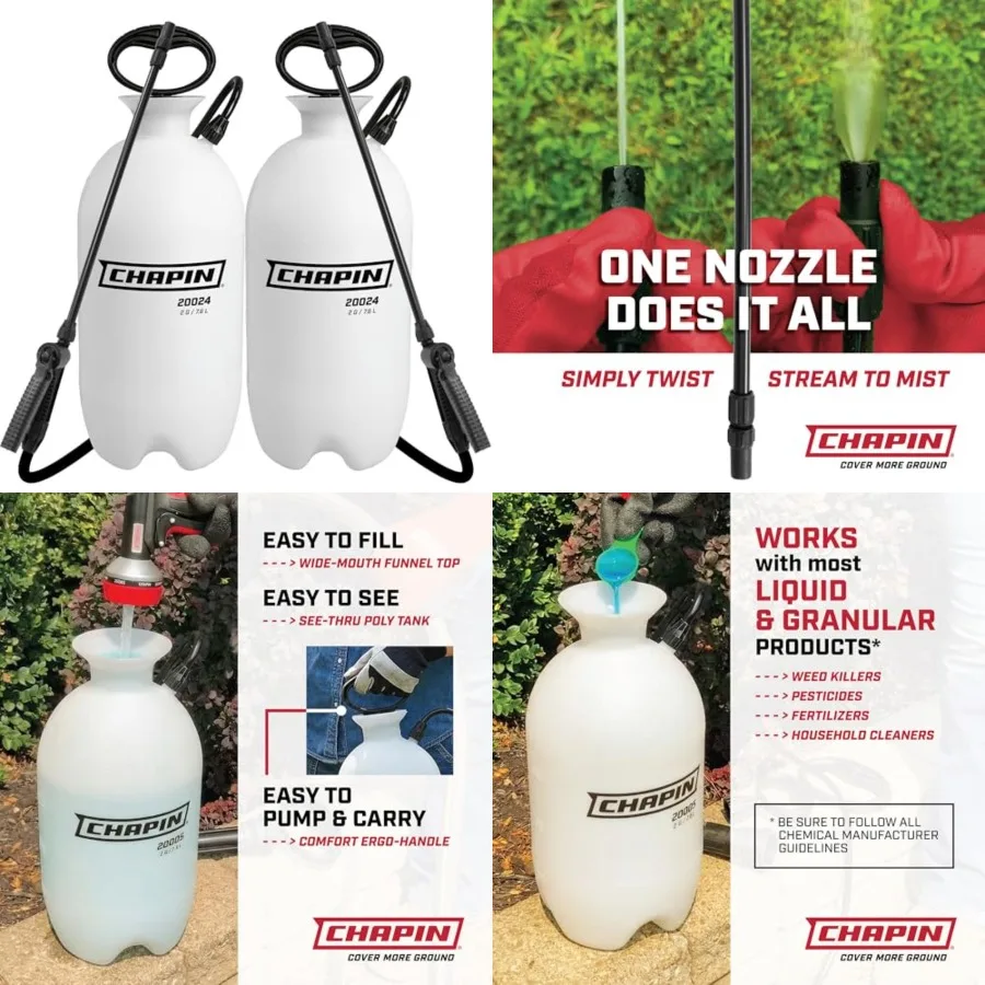 Chapin 20024 Pump Sprayer, 2Gallon, Lawn Garden, Translucent Poly Tank, FunnelTop, SureSpray, Adjustable Cone Nozzle 34 Hose fo
Chapin 20024 Pump Sprayer, 2Gallon, Lawn Garden, Translucent Poly Tank, FunnelTop, SureSpray, Adjustable Cone Nozzle 34 Hose fo