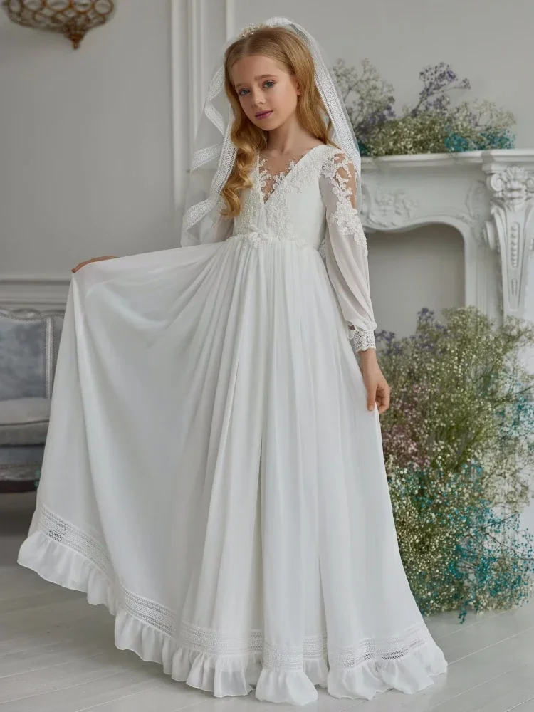 Flower Girl Dresses White Boho A-line Appliques Lace Long Sleeve For Wedding Birthday Evening Party First Communion Gowns
Flower Girl Dresses White Boho A-line Appliques Lace Long Sleeve For Wedding Birthday Evening Party First Communion Gowns