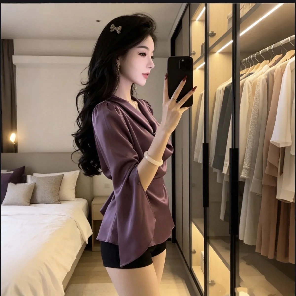 Elegant Satin Long Sleeve Shirt Women's Spring New Style Loose Waist Cinching V-Neck Tie Drape Top Fashion Commute Style
Elegant Satin Long Sleeve Shirt Women's Spring New Style Loose Waist Cinching V-Neck Tie Drape Top Fashion Commute Style