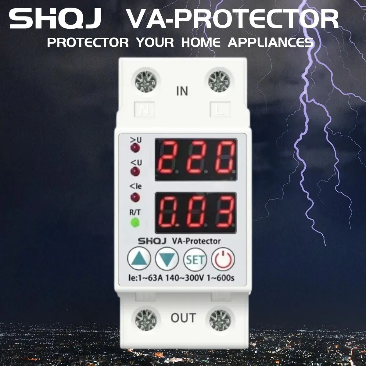 SHQJ Voltage Current Protector 63A 230V Over/Under Din Rail Dual Display Adjustable appliance overload short circuit protection
SHQJ Voltage Current Protector 63A 230V Over/Under Din Rail Dual Display Adjustable appliance overload short circuit protection