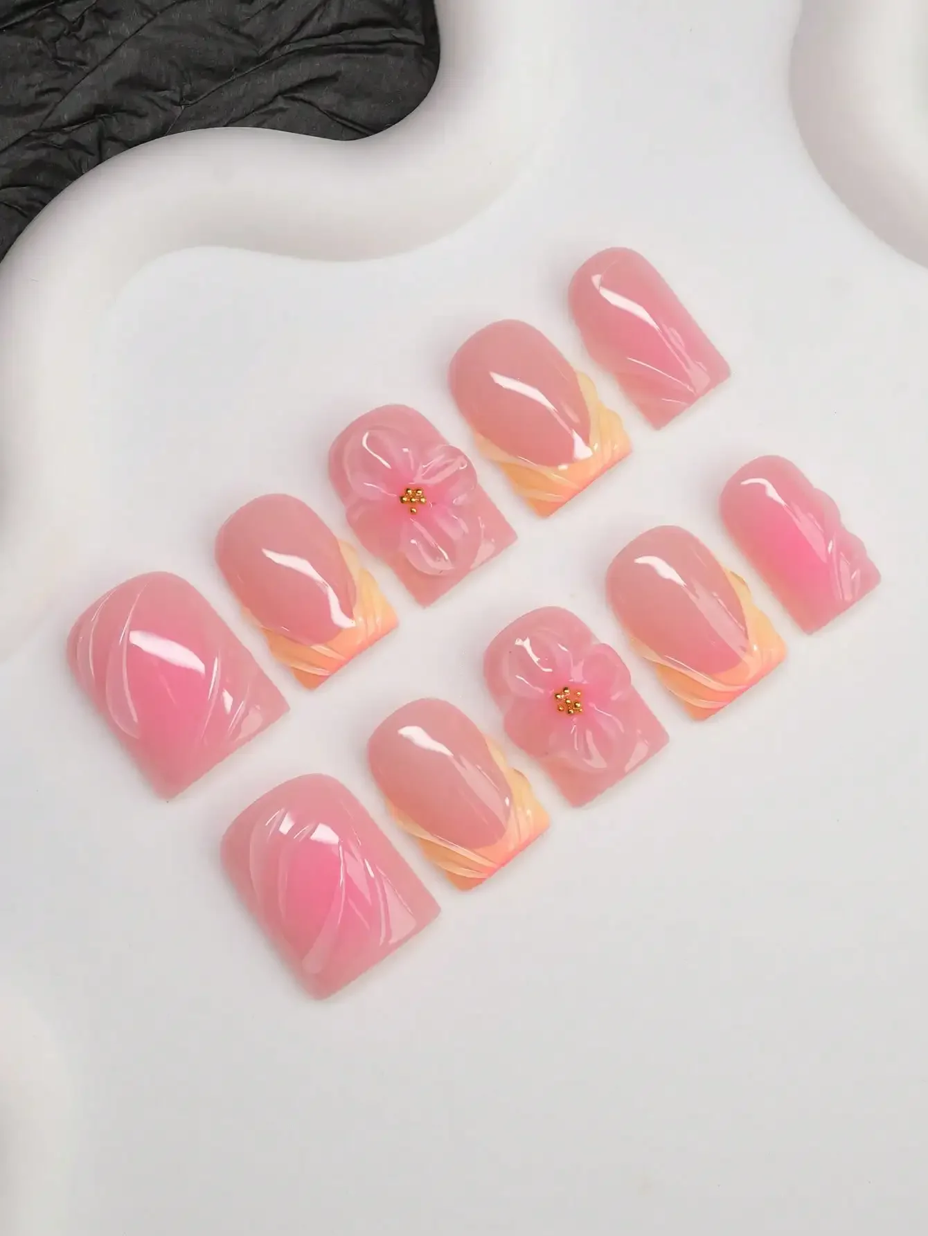 10pcs Square Shaped Handmade Nail Tips, Y2K Baddie Style, Nude, Pink, Orange Color With French Edge, Carved Floral, Water Droplet, Steel Bead Elements, Suitable For Party, Wedding, Daily Wear, Includes Tool Kit, Great Gift For Women And Girls
10pcs Square Shaped Handmade Nail Tips, Y2K Baddie Style, Nude, Pink, Orange Color With French Edge, Carved Floral, Water Droplet, Steel Bead Elements, Suitable For Party, Wedding, Daily Wear, Includes Tool Kit, Great Gift For Women And Girls