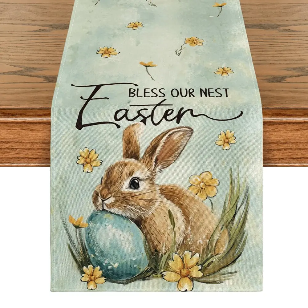 Bunny Rabbit Egg Flowers Easter Table Runner, Seasonal Spring Kitchen Dining Table Decoration for Home Party Decor
Bunny Rabbit Egg Flowers Easter Table Runner, Seasonal Spring Kitchen Dining Table Decoration for Home Party Decor