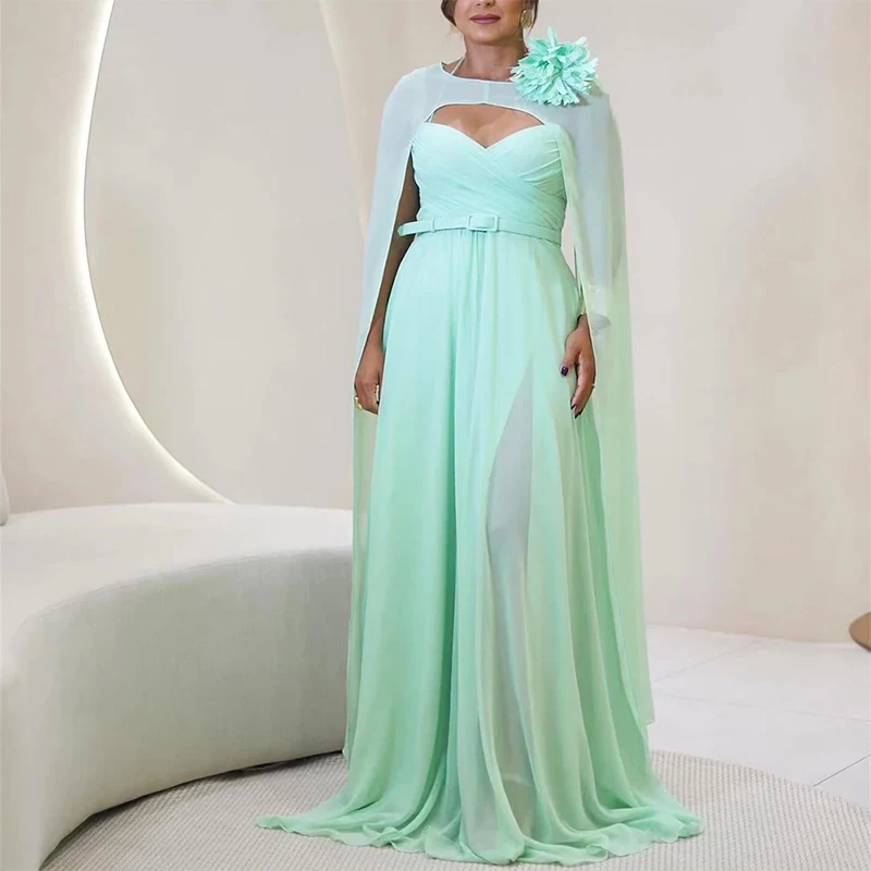 Elegant Green Strapless Formal Evening Dresses Cloak A-Line Belt Prom Dresses Customized robes de soirée
Elegant Green Strapless Formal Evening Dresses Cloak A-Line Belt Prom Dresses Customized robes de soirée