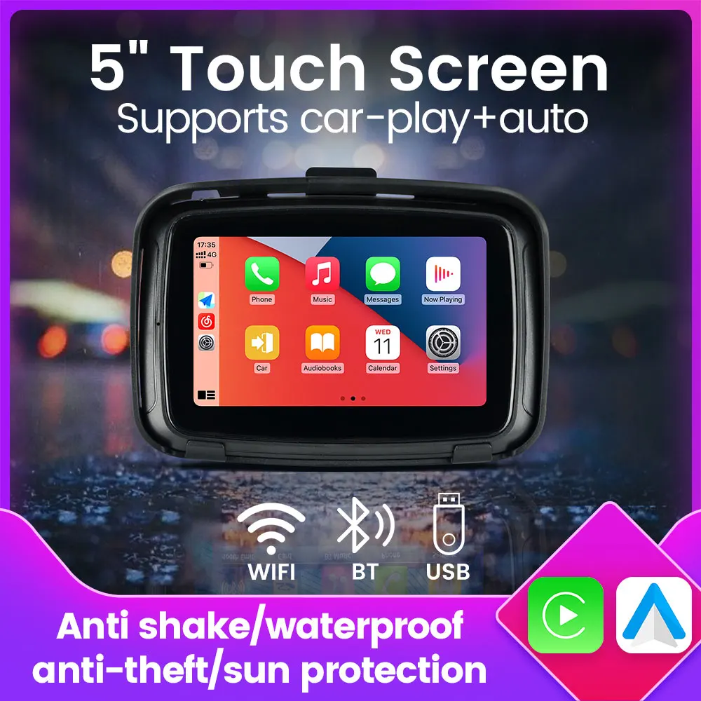 5 "portable IP7 waterproof motorcycle wireless CarPlay navigation Android Auto WiFi dual Bluetooth GPS anti shake with sunshade
5 "portable IP7 waterproof motorcycle wireless CarPlay navigation Android Auto WiFi dual Bluetooth GPS anti shake with sunshade