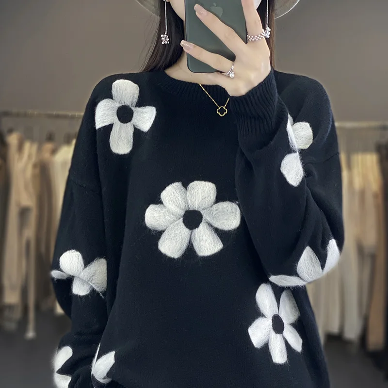 100% Wool Sweater Women's Round Neck Knitted Long Sleeve Loose Bottom Top 2023 Autumn/Winter New Fashion Coat Sweater
100% Wool Sweater Women's Round Neck Knitted Long Sleeve Loose Bottom Top 2023 Autumn/Winter New Fashion Coat Sweater