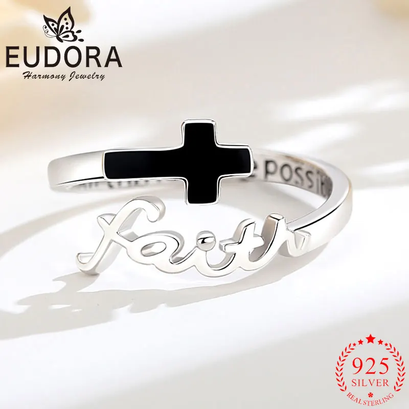 Eudora 925 Sterling Silver Obsidian Cross Adjustable Ring Faith Ring Religious Jewelry Valentine's Day Gift for Women Men
Eudora 925 Sterling Silver Obsidian Cross Adjustable Ring Faith Ring Religious Jewelry Valentine's Day Gift for Women Men