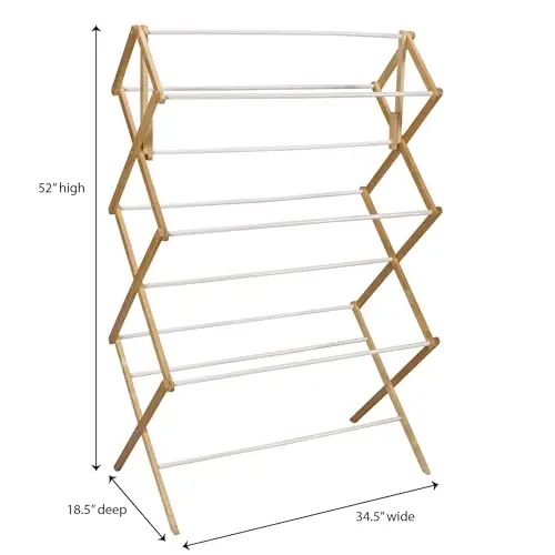 Compact Folding Laundry Drying Rack With Natural Wood Frame And White Vinyl Rods
Compact Folding Laundry Drying Rack With Natural Wood Frame And White Vinyl Rods