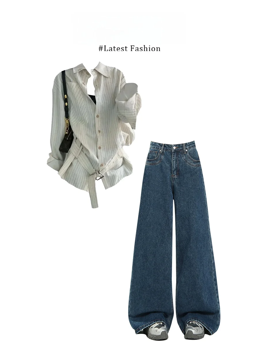 Parkyeon2026 Spring Vintage Striped Long Sleeve Shirt Straight Leg Jeans Early Morning Commute Set Women Casual Fashion Ensemble
Parkyeon2026 Spring Vintage Striped Long Sleeve Shirt Straight Leg Jeans Early Morning Commute Set Women Casual Fashion Ensemble