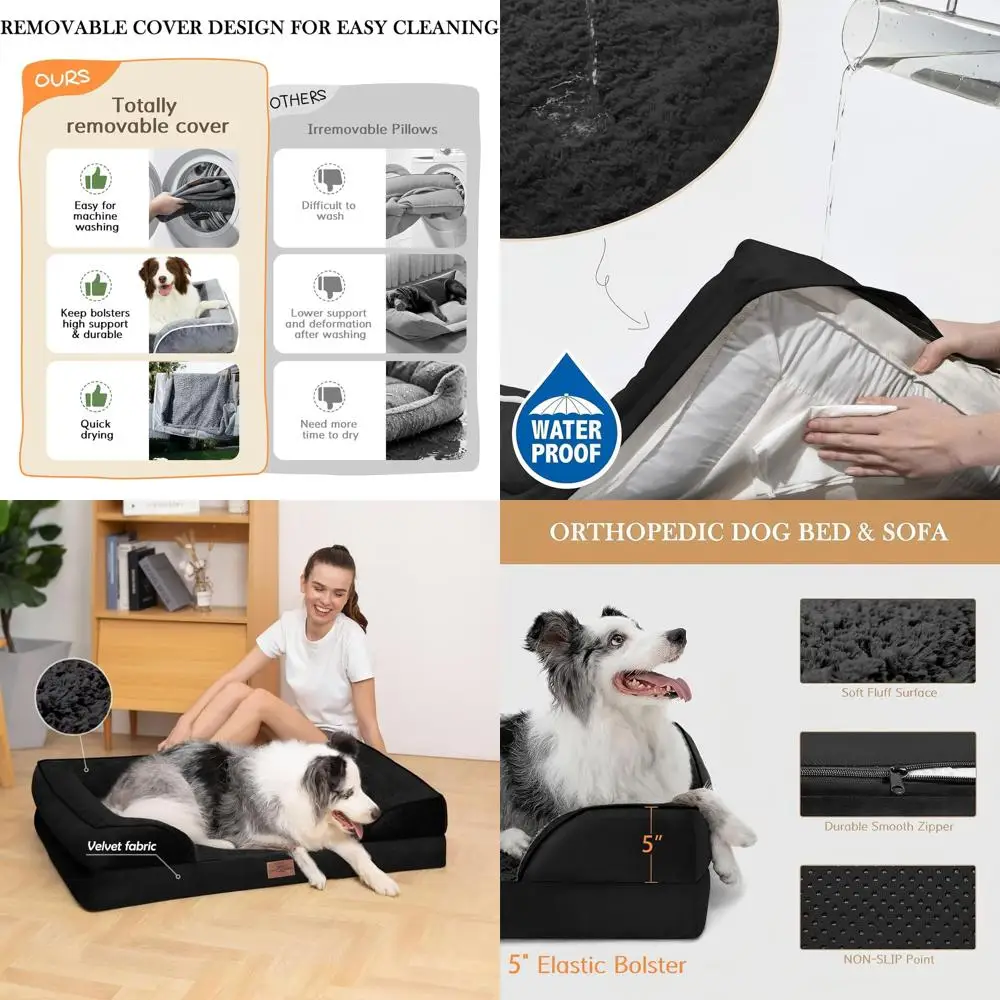 Large Orthopedic Dog Bed, 42x30 Inches, Waterproof Egg Crate Foam XL Pet Bed with Removable Bolster, Washable Cover & Non-Slip B
Large Orthopedic Dog Bed, 42x30 Inches, Waterproof Egg Crate Foam XL Pet Bed with Removable Bolster, Washable Cover & Non-Slip B