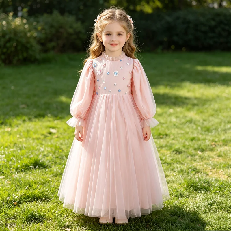 Customized Real Photo Flower Girl Dress Pink Floral Tulle Modest O-neck Ruffles A-line Floor Length Floor Length Kids Gown ME013
Customized Real Photo Flower Girl Dress Pink Floral Tulle Modest O-neck Ruffles A-line Floor Length Floor Length Kids Gown ME013