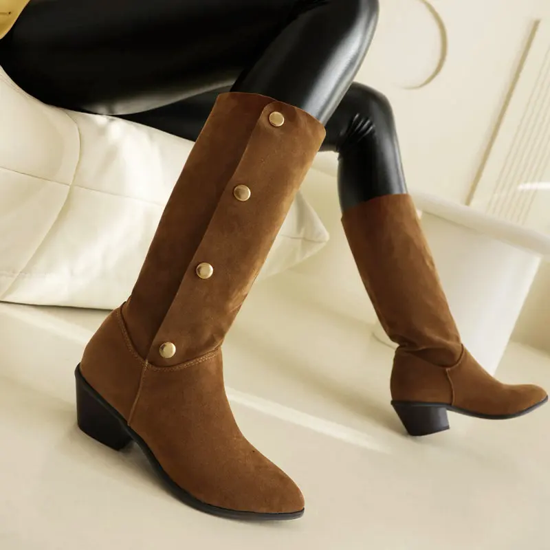 ORCHALISA/женские сапоги до середины икры, замшевые туфли из флока с острым носком на блочном каблуке 5,5 см, декор, большой размер 42 43
ORCHALISA/женские сапоги до середины икры, замшевые туфли из флока с острым носком на блочном каблуке 5,5 см, декор, большой размер 42 43