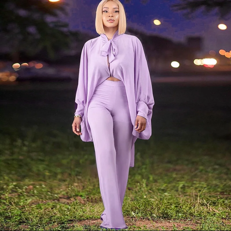 European and American autumn and winter temperament women's suit fashionable lace up bat loose sleeve shirt straight leg pants t
European and American autumn and winter temperament women's suit fashionable lace up bat loose sleeve shirt straight leg pants t