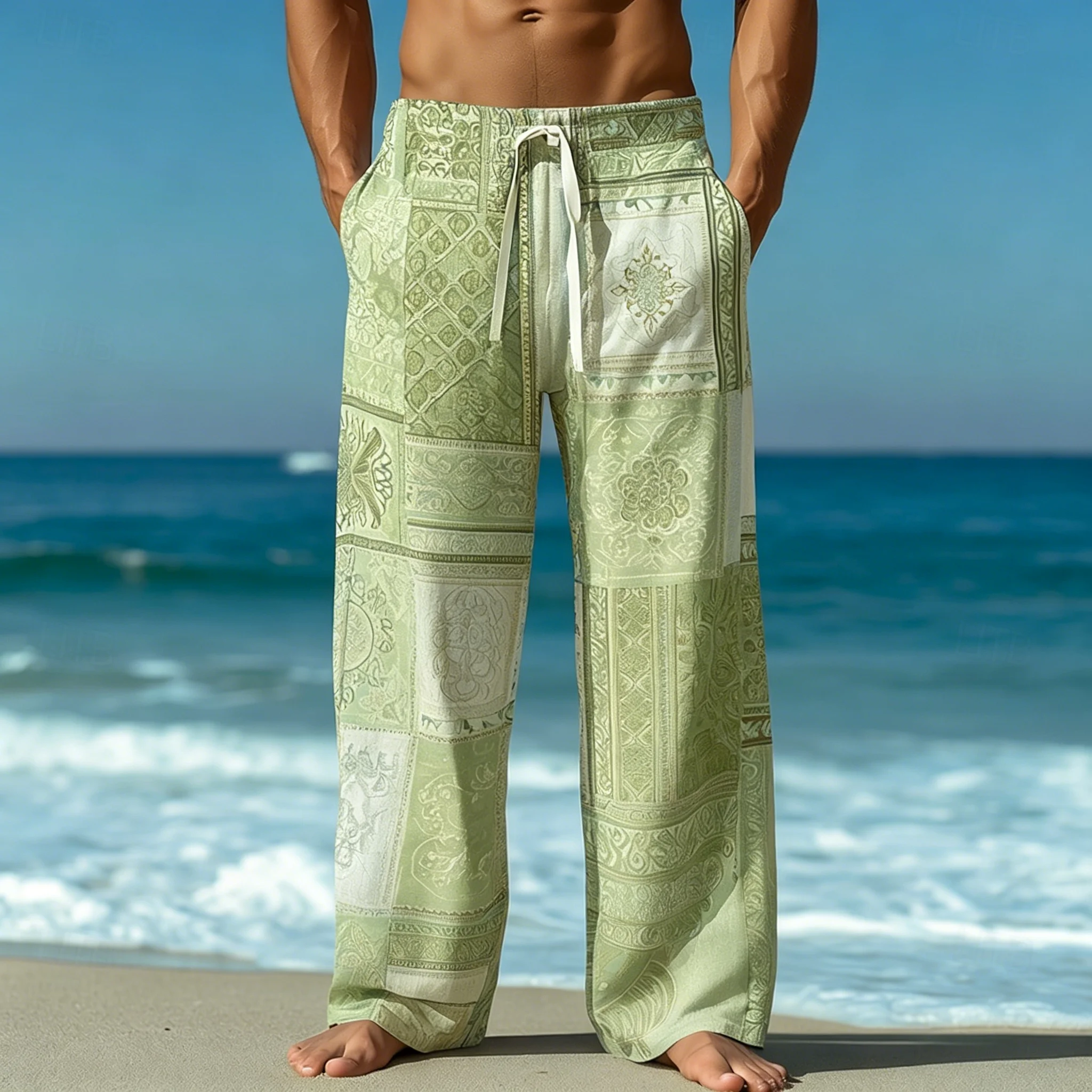 Men's Green Boho Patchwork Print Drawstring Pants, Casual Loose Fit for Spring Summer Daily & Beach Vacation Activities
Men's Green Boho Patchwork Print Drawstring Pants, Casual Loose Fit for Spring Summer Daily & Beach Vacation Activities