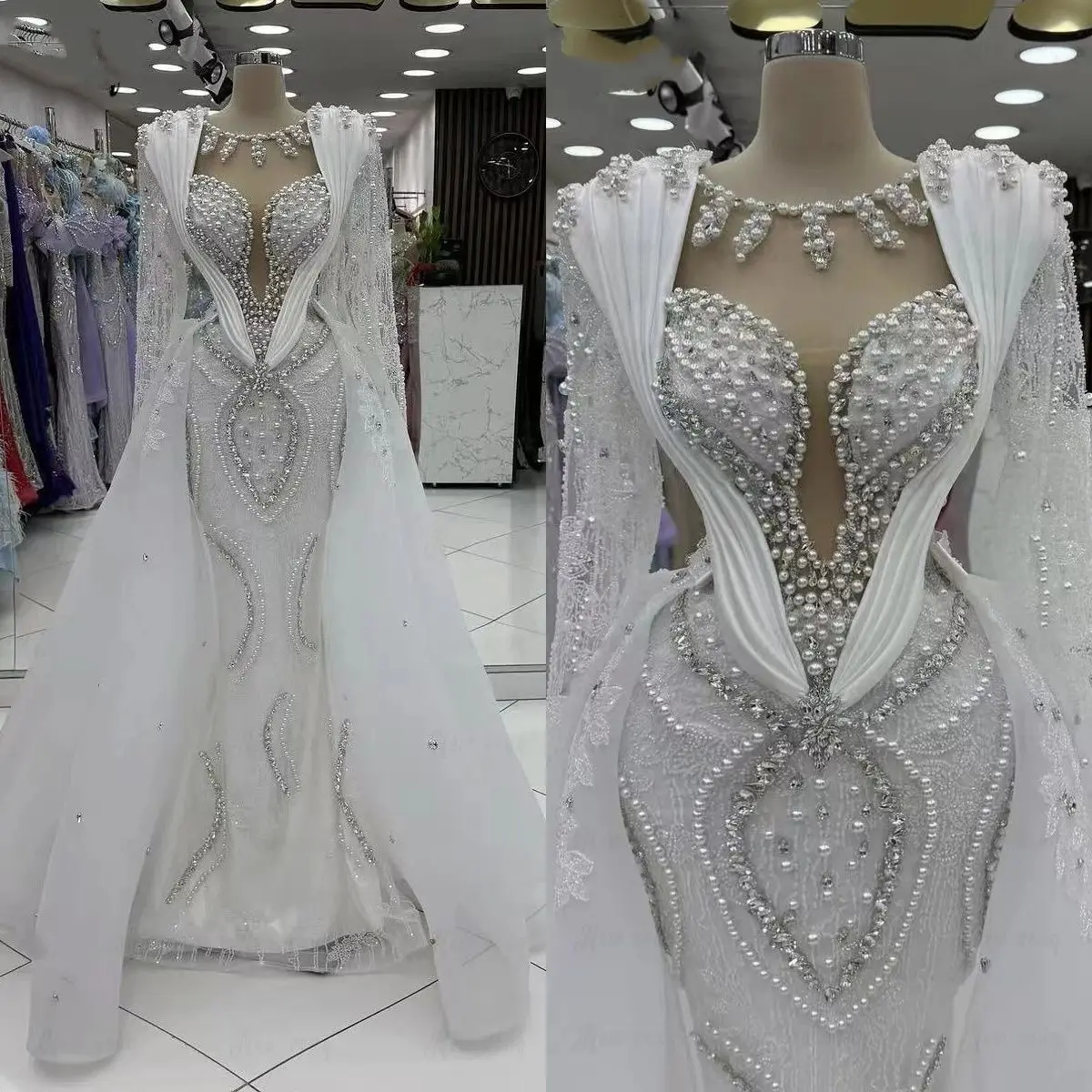 Customized A Line Women Wedding Dress Jewel Long Sleeves Bridal Gowns Pearls Sequins Detachable Train Dress
Customized A Line Women Wedding Dress Jewel Long Sleeves Bridal Gowns Pearls Sequins Detachable Train Dress