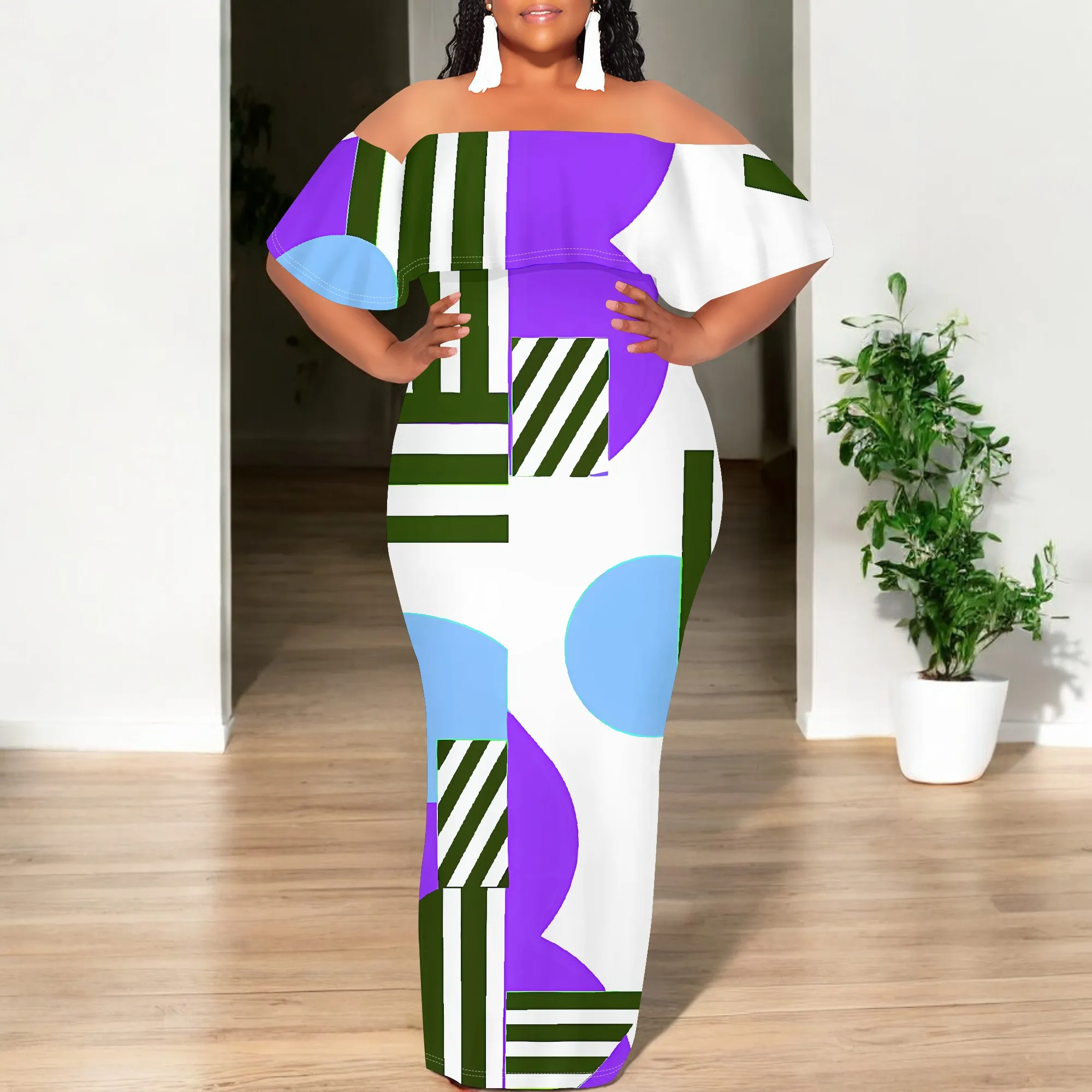 Women's Tight Hips-Wrapped Geometric Off-Shoulder Ruffle Short Sleeve Dress Vibrant Cultural Party Casual Maxi Dress
Women's Tight Hips-Wrapped Geometric Off-Shoulder Ruffle Short Sleeve Dress Vibrant Cultural Party Casual Maxi Dress