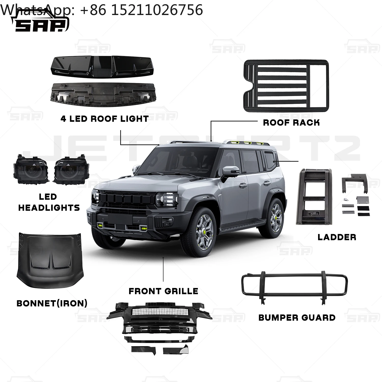 Auto Spare Parts Car Modification Defender Style Front Facelift Grill Bumper Body Kits for Chery T2 Jetour
Auto Spare Parts Car Modification Defender Style Front Facelift Grill Bumper Body Kits for Chery T2 Jetour