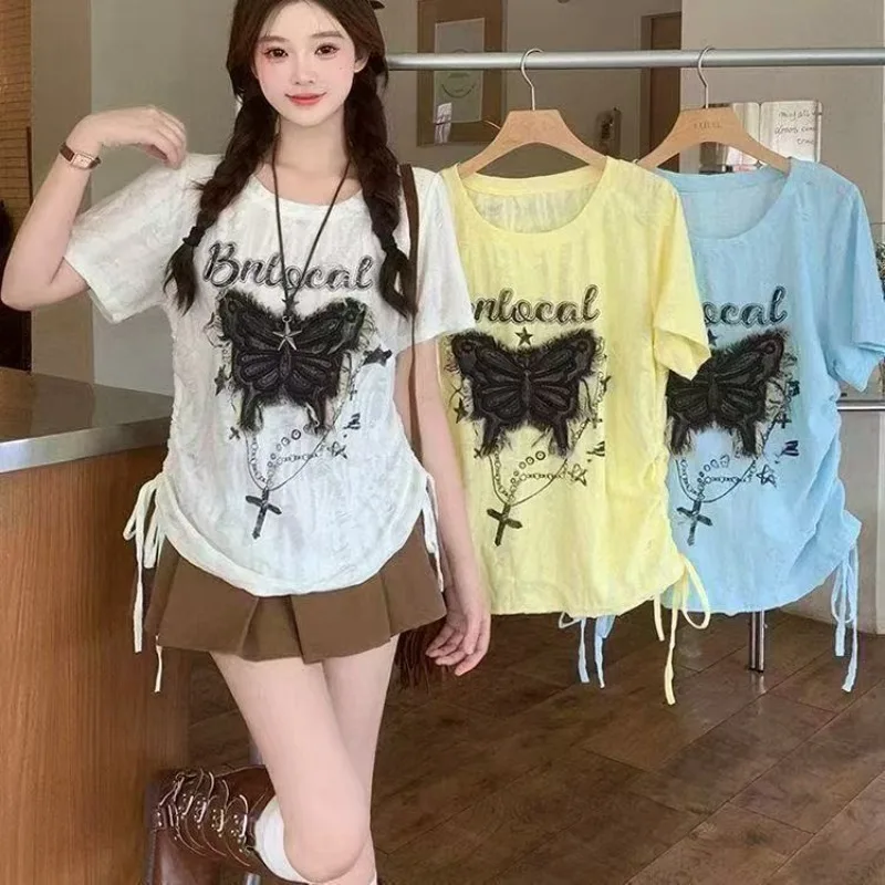 Summer Lazy Vintage Butterfly Print Tops Drawstring Short-sleeved T-shirts Women Shirts Plus Size Loose Tshirts Y2k Top Kawaii
Summer Lazy Vintage Butterfly Print Tops Drawstring Short-sleeved T-shirts Women Shirts Plus Size Loose Tshirts Y2k Top Kawaii