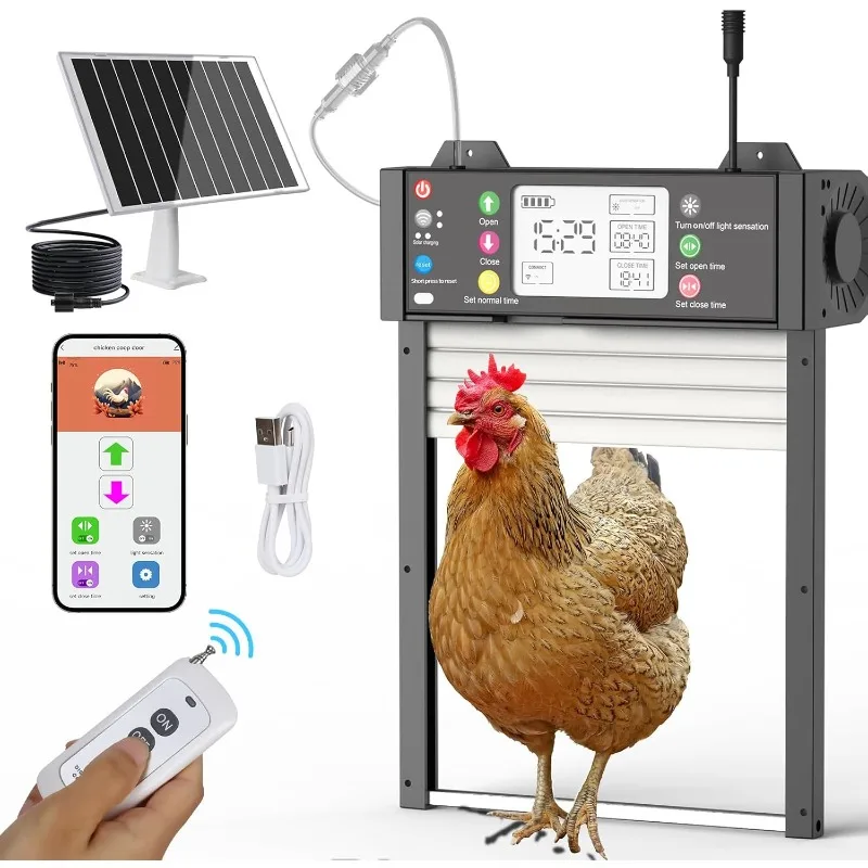 Automatic Chicken Coop Door Solar Powered 5 Modes Chicken Door with WiFi - Tuya APP, Detachable Magnetic LCD Display with USB Po
Automatic Chicken Coop Door Solar Powered 5 Modes Chicken Door with WiFi - Tuya APP, Detachable Magnetic LCD Display with USB Po