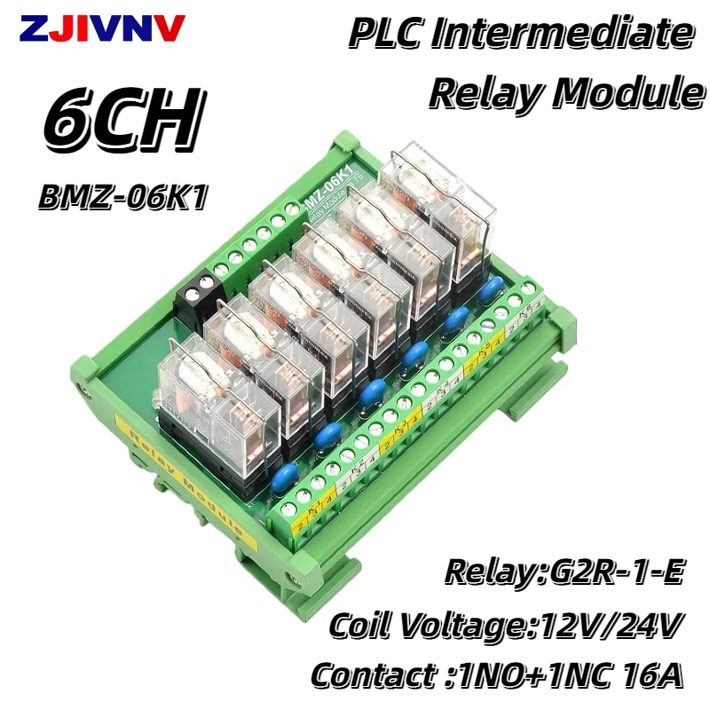 6CH 16A Relay Module Din Rail PLC Intermediate Relay G2R-1-E Control Voltage 12V 24V 1NO+1NC PNP NPN Compatible BMZ-06K1
6CH 16A Relay Module Din Rail PLC Intermediate Relay G2R-1-E Control Voltage 12V 24V 1NO+1NC PNP NPN Compatible BMZ-06K1