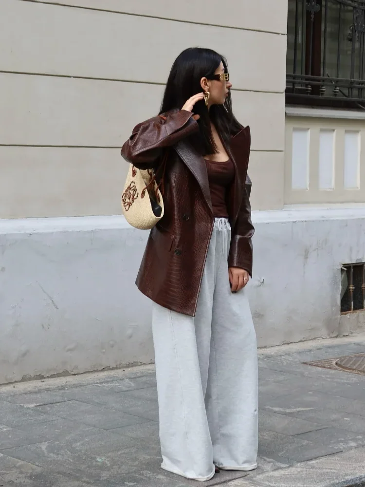 Women's Crocodile Leather Jackets Fashion Lapel Long Sleeve Double Breasted Pocket Loose Coat Autumn Lady High Street Outwears
Women's Crocodile Leather Jackets Fashion Lapel Long Sleeve Double Breasted Pocket Loose Coat Autumn Lady High Street Outwears