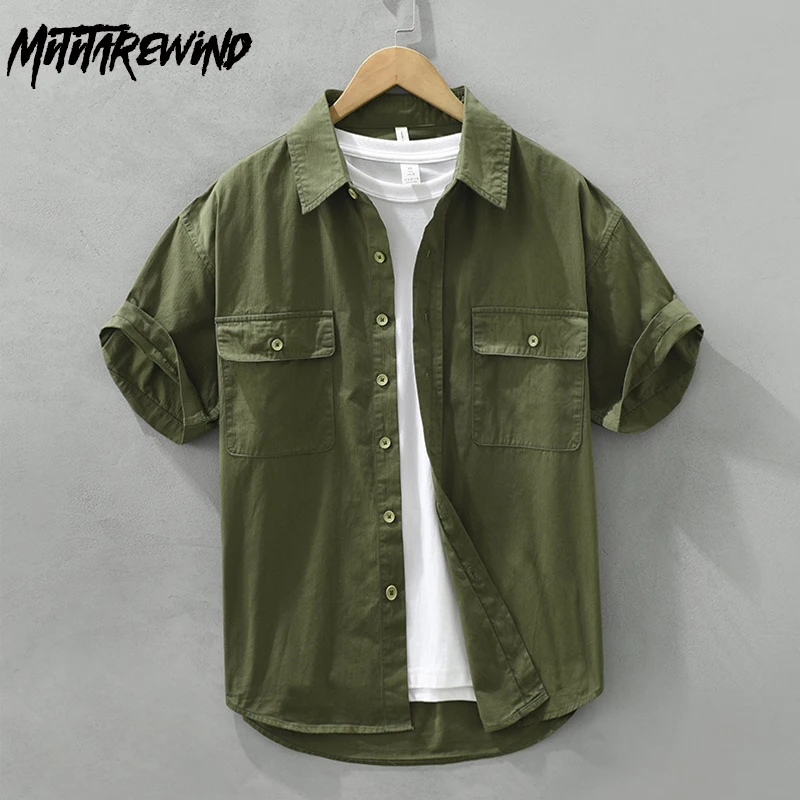 Korean Fashion Mens Shirts Short Sleeve Summer Cargo Shirt Man Streetwear Green Shirt Double Pockets Pure Cotton Casual Shirt
Korean Fashion Mens Shirts Short Sleeve Summer Cargo Shirt Man Streetwear Green Shirt Double Pockets Pure Cotton Casual Shirt